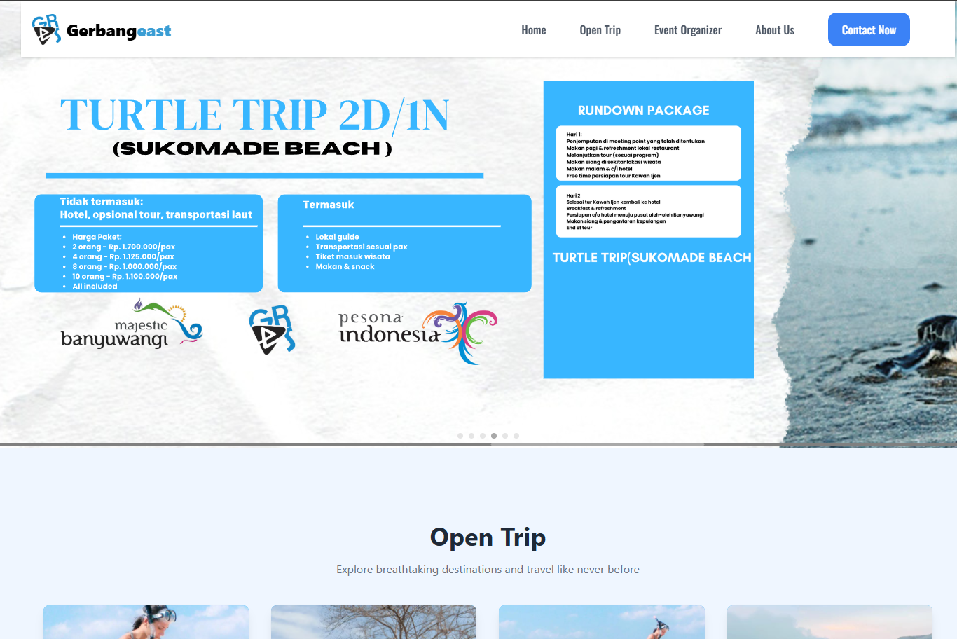 Website Travel GerbangEast With React js and Talwind css